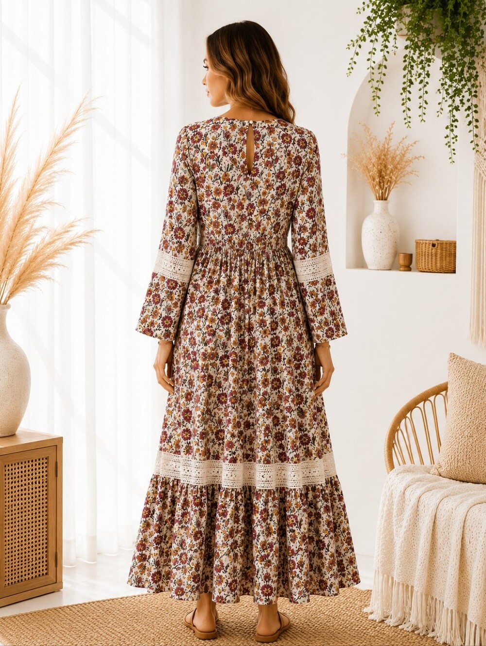 Myra Bag Floral Boho Maxi Dress XL Cottagecore Prairie Romantic Rayon Dress - Picture 2 of 8
